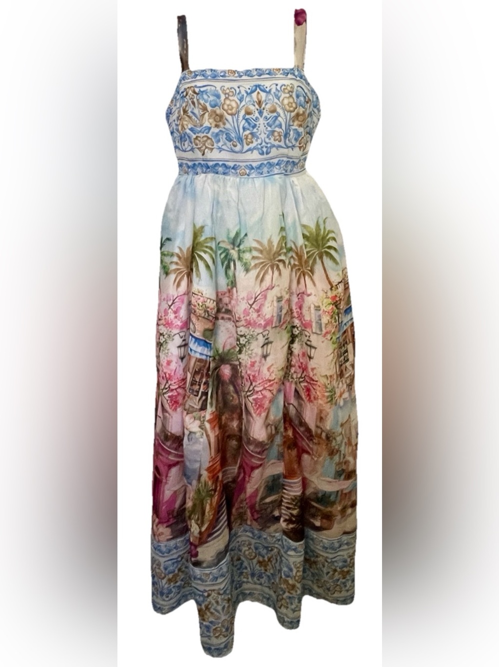NWT Wishing Waves ITALIAN RIVIERA Scenic Postcard COTTON Resort Dress Size Small - Picture 16 of 16